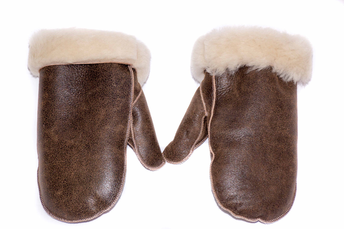 Mens Sheepskin Dark Leather Mittens – Lismore Sheep Farm Wool Shop