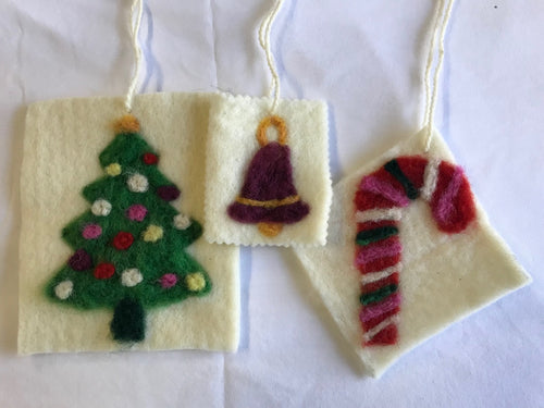 Felt Your  Own Christmas Ornaments (Christmas tree, Candy Cane, Bell)