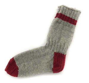 Grey with Red - Hand Knit Wool Socks